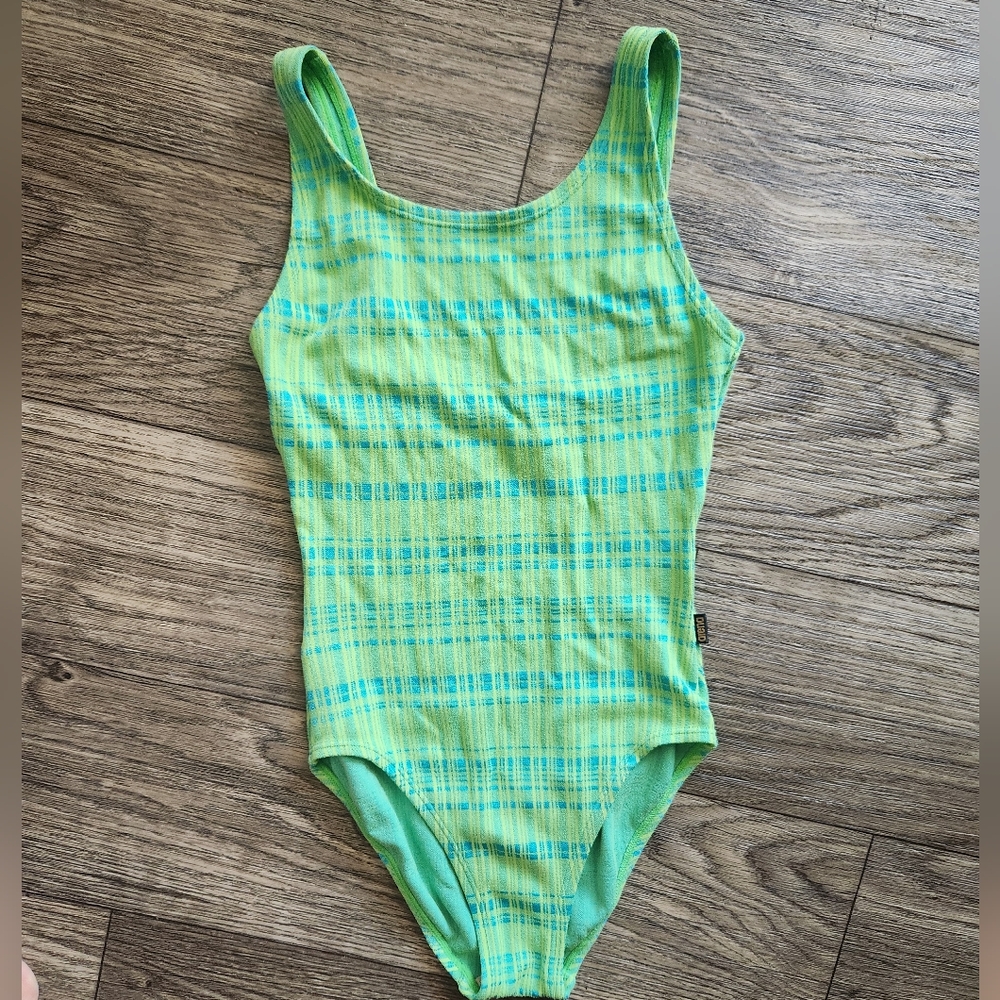 Vintage 90s Arena Green Plaid Swimsuit Size Large